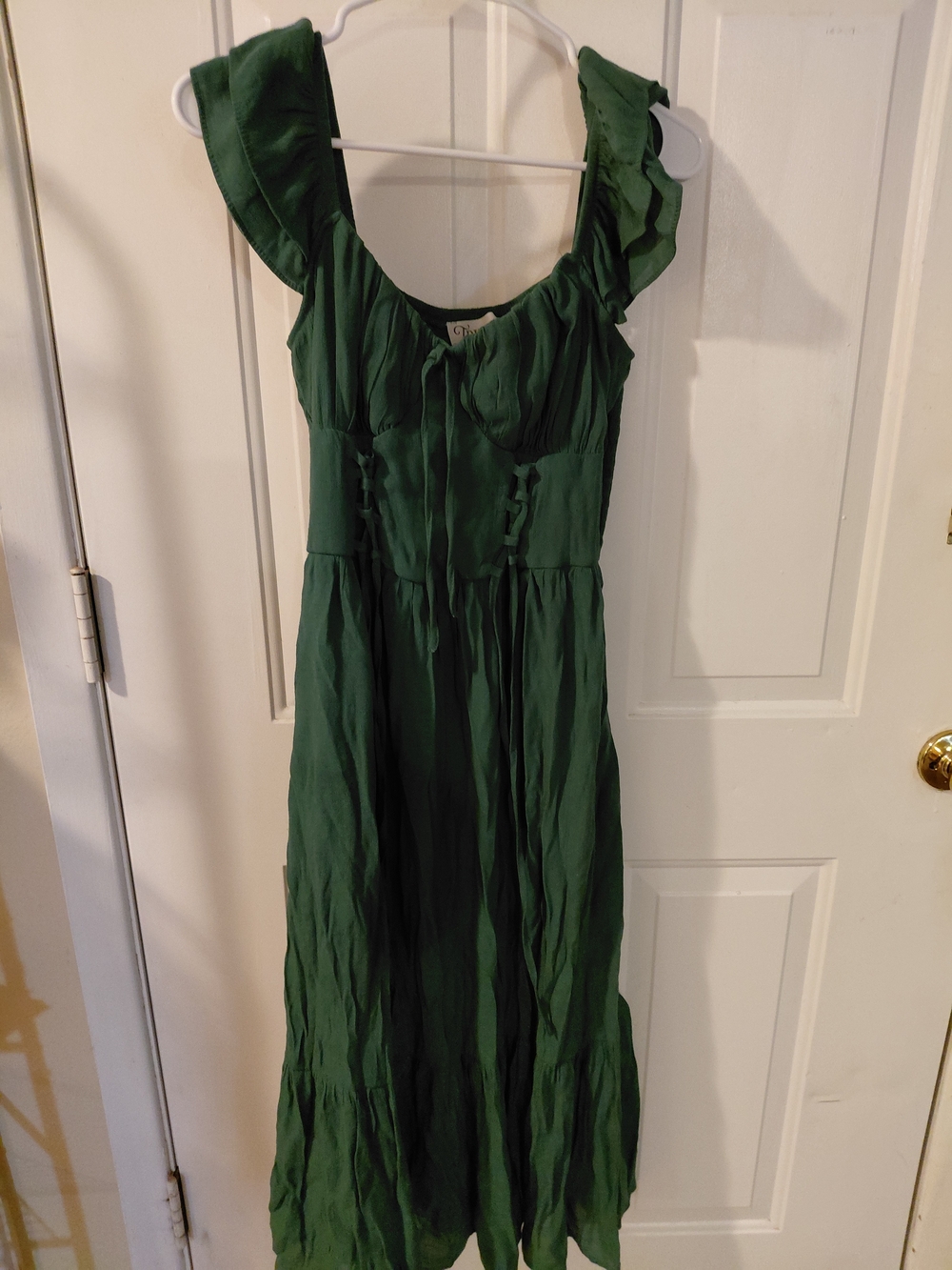 Trixxi Forest Green Maxi Dress with Ruffle Straps